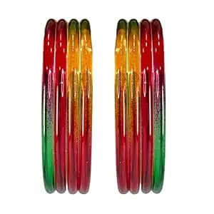 BANGLESKART Plain Crystal Glass Bangles Set of 8 for Women & Girls | 3mm Thick Glossy Glass Bangles | Traditional & Everyday Wear Jewelry (Multiple Colors, Sizes