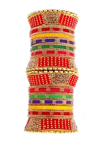 Honbon Indian Bangles Jewelry For women Chuda Ethnic Chudiya Acrylic Chooda bracelet Studded zircon Stone Multicolor Bridal chura Rajasthani Style Pack of 26 (2.8)