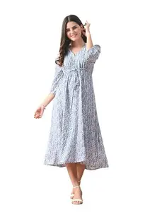 DECKEDUP Women's Blue Flare Dress