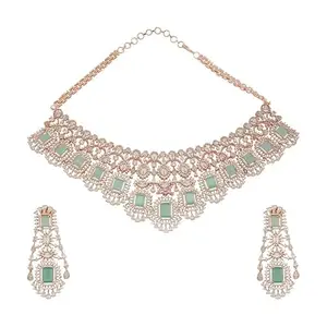 Kushal's Fashion Jewellery Mint Rose Gold Plated Ethnic Zircon Necklace Set - 415966