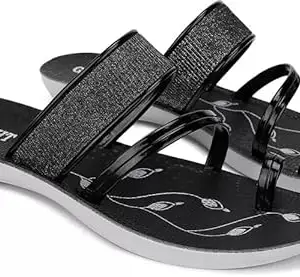 WINGSCRAFT-PU Lightweight Slipper for Women | Anti-Slip Sole | Sweat Free | Super Flexible | Flip-Flop for Women (Black)