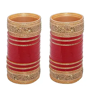 Lucky Jewellery Womens Bridal Bangle Set Dhanteras/Diwali/Bhai Dooj Collection Wedding Punjabi Chuda Designer Chura Cz Stone With Kundan Stone Maroon Color Choora (891-G1C1-Jm1436-M-24)