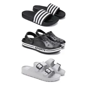 Lightweight Classic SliderSandals with Clogs for Men-Combo(3)-3024-3068-3114-10 Grey-873