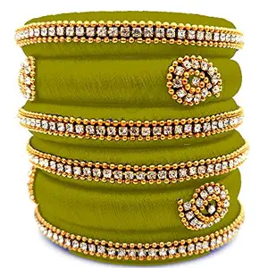 pratthipati's Hand Made Silk Thread Bangles Plastic Bangle Set For Women & Girls(Lux Green) (Pack of 6) (Size-2/8)