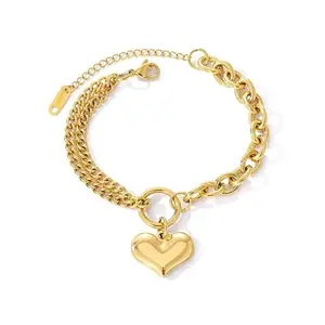 Jewels Galaxy Gold-Plated Anti Tarnish Heart Themed Charm Bracelet (MYN-BNG-16166)