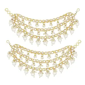 Peora Gold Plated White Kundan Studded Earrings Chain Ethnic Stylish Fashion Hair Accessories Jewellery Gift for Women & Girls
