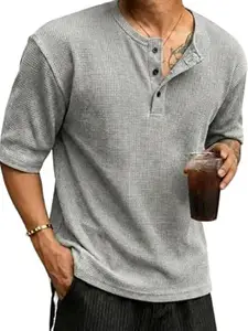 The Modern Soul Men's Premium Waffle Knit Henley Tshirt for Men
