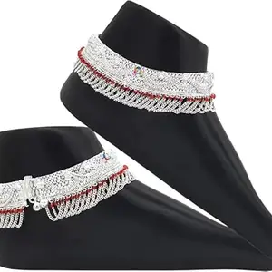 Unique Design White Metal Heavy Jhalar Bridal Payal Pajeb 10 Inch Alloy Anklet