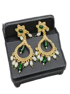 Rajasthan Enterprises Traditional Indian Pearl Beaded Necklace Set with Toned Pendant and Earrings Style_127