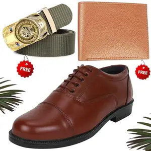 Unique Trendy Formal Shoes/Party Shoes/Shoes Combo with Free Wallet & Belt for Men and Boys (BAZAAR7246_RT-Tan-1009) Multicolor