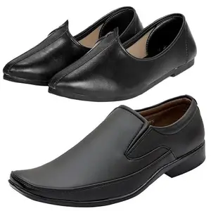 Vitoria Gracefull Men Plain Formal Shoes with Black Jutti Combo/6