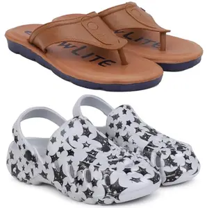 Pampy Angel Combo Pack of 2 Slipper/Flip Flops/Slides/Clogs/Sandals for Men,(V-Sultan-Brown,Cl-A-Star-Grey),7 (UK/India)