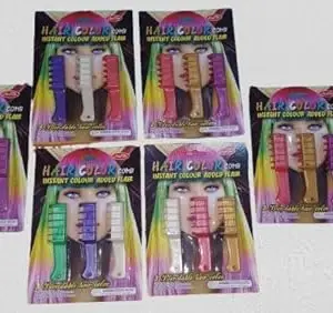 Hair Color Comb Set – Instant Temporary Hair Dye Combs for Kids & Adults | 3-Piece Multi-Color Chalk Combs | Vibrant Temporary Hair Highlights for Festivals, Parties, Cosplay & Everyday Fun