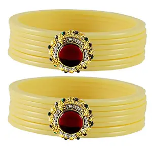 MAYA FASHION Cream Stone Acrylic-Brass Bangle With Very Extra Large Size Elegant Extra Large Size Bangle | Perfect Fit for Plus Size banglesTrendy and Comfortable Fit for woman and girls | (Sku-ban1802)