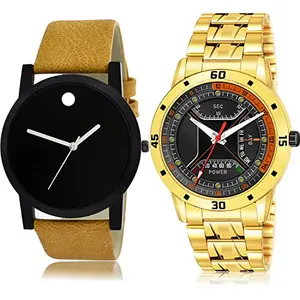 NIKOLA Present Analog Brown and Gold Color Dial Men Watch - B59-(56-S-21) (Pack of 2)