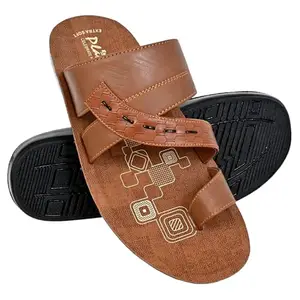 Rupani Mens Rexine Toe Ring Slippers, Durable Lightweight And Comfortable Casual Footwear with Cushioned Sole (TAN, UK Footwear Size System, Adult, Men, Numeric, Medium, 6)