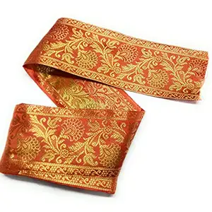Floral Brocade Ethnic Work Laces and Borders Material for Dresses, Sarees, Lehenga, Suits, Blouses, Dupatta, chunri and Crafts (Orange, 9 Meter)