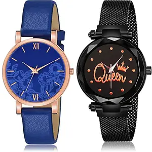 NIKOLA Love Analog Blue and Black Color Dial Women Watch - G540-G537 (Pack of 2)