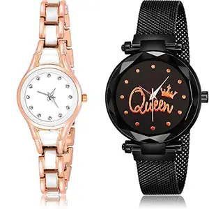 NEUTRON Luxury Analog White and Black Color Dial Women Watch - G596-G537 (Pack of 2)