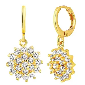 Peora Gold Plated White Cubic Zirconia Studded Fancy Hoop & Drop Earrings Fashion Jewellery Gift for Women & Girls