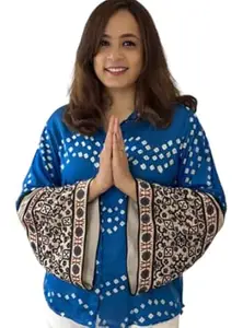Zans & mens Women's Printed Shirt, Long Sleeve, Embroidered Cuffs, Collared Neck, Casual Ethnic Wear (in, Alpha, 2XL, Regular, Purpal-Bandhni)