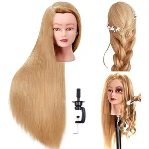 Hair Dummy for Hair Styling Practice/Cutting with Clamp Stand, Hair Length- 30 Inch (Fore head to back Hair End, Synthetic) (Golden)