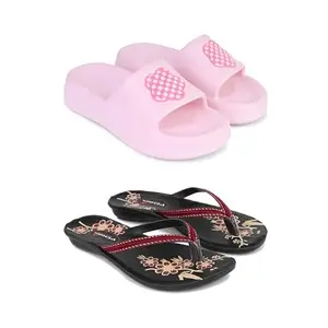 DRACKFOOT-Premium Comfortable Regular Wear Slider for Women with Stylish Flats Fashion Slippers for women's & Girls Combo-O17-O18-8