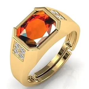 RRVGEM 7.25 Carat Handcrafted Finger Ring With Beautifull Stone hessonite ring for Men & Women Jewellery Collectible hessonite ring Gold Plated for Men and Women LAB - CERTIFIED