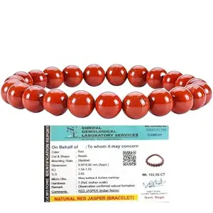 BKJ Reiki Healing Product Lab Certified Natural Red Jasper Crystal Bracelet for Money, Reiki, Chakra Healing, Courage, Strength and Good Luck (8 MM Women Men)