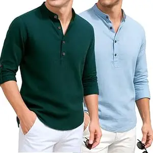 DEELMO Combo of Men's Cotton Blend Solid Regular Fit Full Sleeve Short Kurta | Men's Trendy Short Kurta Pack of 2