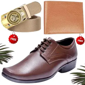 Vitoria Men's Attractive PU Formal/Party Shoes | Shoes Combo with Free Wallet & Belt | Stylish & Comfortable | Ideal for Office, Casual Outings, Parties (6795_RT-Tan-1004) (Multicolor)(Size: 10UK)