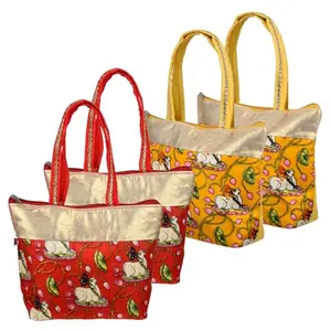 Kuber Industries Womens Hand Purse | Traditional Mini Hand Bag | Silk Wallet Hand Bag | Woman Tote Bag Hand Bag | Gifts Hand Bag | Cow-Small Hand Purse | Pack of 4 | Multi