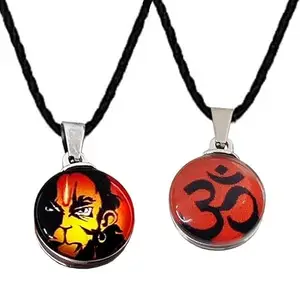De-Autocare (Set Of 2 Pcs JAR0539-02 Small Dual Side Mahabali Mahavir Flying Lord Shri Bajrangbali Sankat Mochan Ram Bhakt Pavan Putara Om Hanuman Pendant Locket Necklace with Cotton Thread Dori