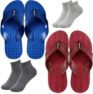 Vitoria Men Slippers | Soft Comfortable Stylish And Anti Skid Men's Flip-Flops & Slippers | Color : Multicolor | Size : 10, 2SLPWaveMhunBoltBluDrkGryLgtGryScks-10