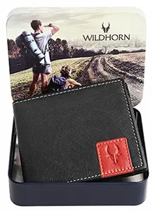 WildHorn Classic Leather Wallets For Men I Premium Gift Hamper I Tin Box, Black