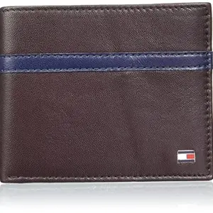 Tommy Hilfiger Caravel Leather Global Coin Wallet for Men - Burgundy & Navy, 4 Card Slots