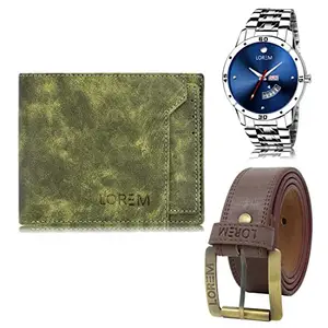 LOREM Mens Combo of Watch with Artificial Leather Wallet & Belt FZ-LR105-WL16-BL02
