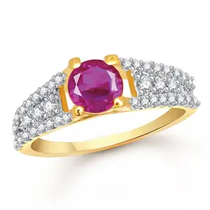MEENAZ Ruby 24K Ring South Indian Traditional Gold Ring for Girls & Women in American Diamond Cubic Zirconia Ring FR404
