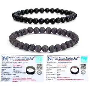 Gemaltic Healing Crystals Natural Gem Semi Precious Healing Crystals Handmade Round Beads Stretch Bracelet (6MM', Black Obsidian & Lava)