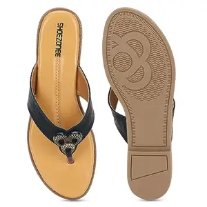 SHOEZONEE Lycra Sandal for Women & Girls Soft | Comfort | Cushion Flip-Flops Slippers (Black, 7)