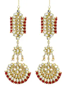 Karatcart Kaanchain Red Beads Chandbali Earrings For Women(Red)