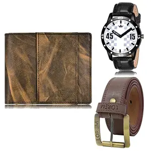 LOREM Mens Combo of Watch with Artificial Leather Wallet & Belt FZ-LR58-WL20-BL02