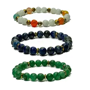 Gemaltic White and Citrine Onyx, Lapis Lazuli, Green Aventurine Multicolor Gemstones Reiki Healing Crystal Bracelet For Unisex 8 mm