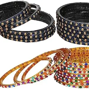 Somil Combo Of Party & Wedding Colorful Glass Bangle/Kada, Pack Of 24, Black,Multi