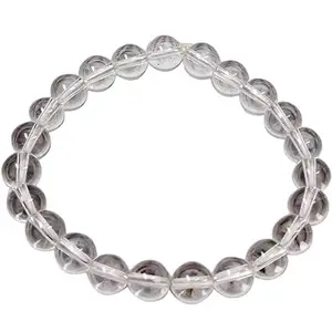 RRJEWELZ Unisex Bracelet 8mm Natural Gemstone Crystal Quartz Round shape Smooth cut beads 7 inch stretchable bracelet for men & women. | STBR_02961