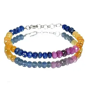 gemsindia 71.30 Ct Natural Ruby Sapphire Multi gems Round Beaded Handmade Bracelet 8"
