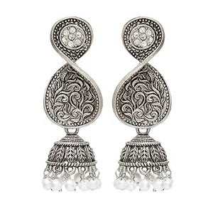 Azai By Nykaa Fashion Latest Oxidised Silver Twisted Earrings With Pearl Drops Earrings For Women