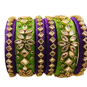 Yaalz Silk Thread Designer Stylish Fancy Festival Wear| Wedding Chuda Kundan Stone Bangle Set For Women|Girls Set of 8 Bangle colour of Purple 2