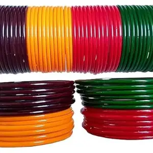 Traditional Plain Glass bangles in Red, Green, Mehrun & Yellow Color, Glass Bangles (combo set) for Women & girls, (96 pcs) | Indian Jewellery (Plain Glass Bangles, 2.2 inches)
