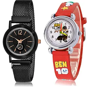 NEUTRON Stylish Analog Black and White Color Dial Women Watch - GW36-GC119 (Pack of 2)